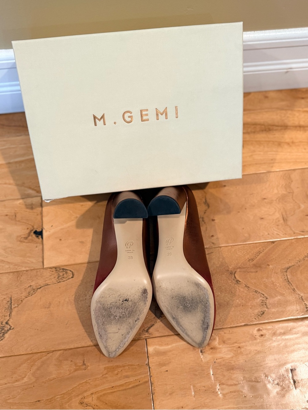 M. Gemi Burgundy and Brown Suede Pointed-Toe Pumps - Picture 3 of 3